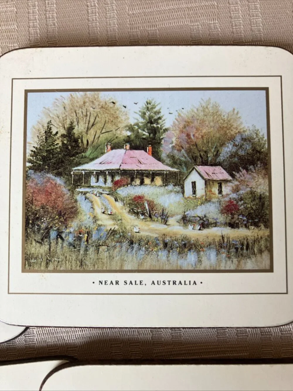Vintage set of 6 cork-backed coasters Australian brand 